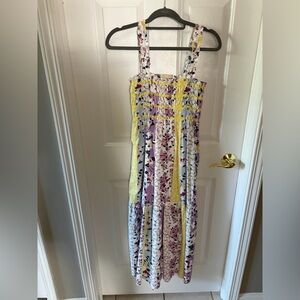 French Connection Yellow and Lavender Floral Smocked Maxi
